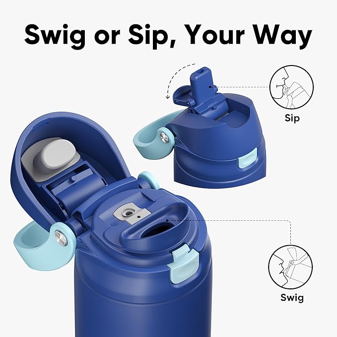 ENCOOL Leakproof Insulated Water Bottle with Straw Dual-Sip Water Bottle Bag-Safe Design for Work, Commute & Gym – Keeps Drinks Cold All Day, 24 oz, Blueberry ENCOOL