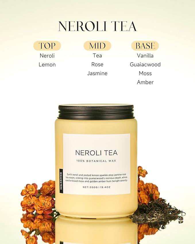 M&SENSE Neroli Tea Scented Candle, 19.4oz 110 Hours Long Lasting Burn 2 Wick Non Toxic Natural Soy Wax Candle for Women, Slow Burning Home Fragrance Gifts for Stress Relief & Relaxing - Bloomnest