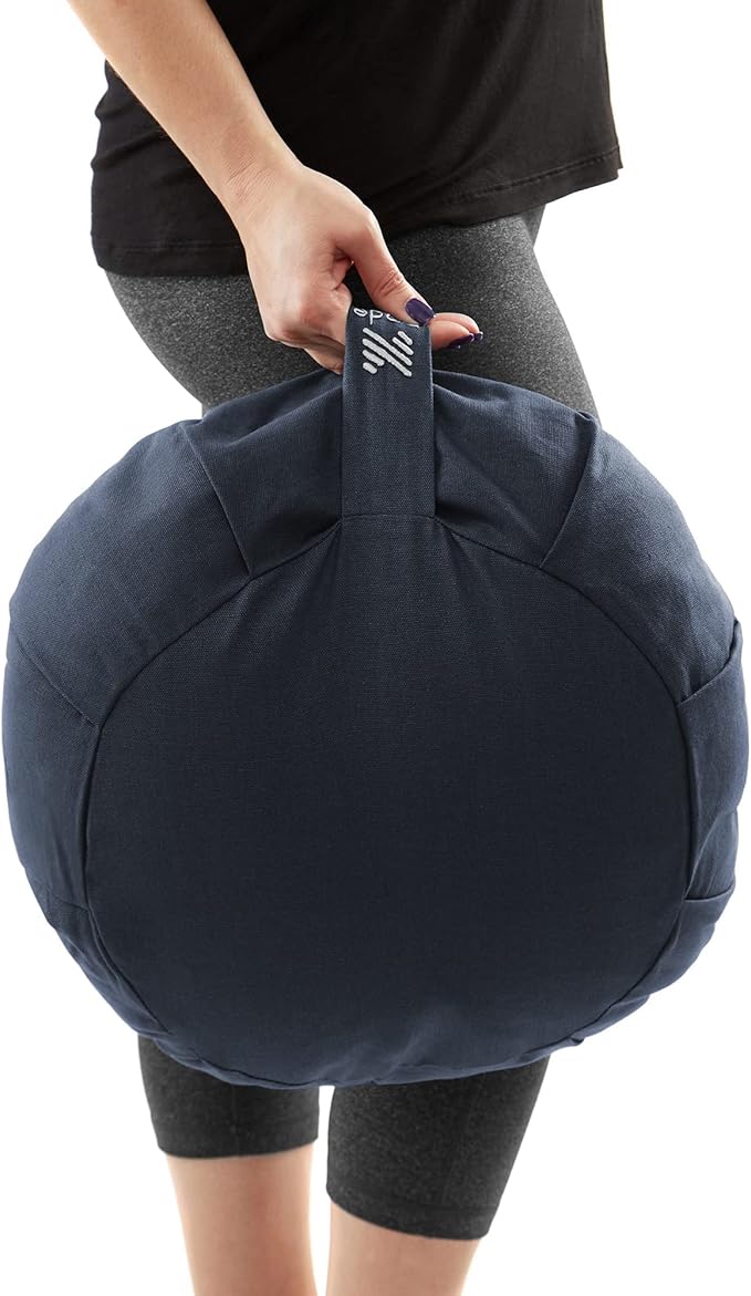 Zafu Meditation Cushion, 15" Round Buckwheat Yoga Pillow with Organic Cotton Cover - Bloomnest