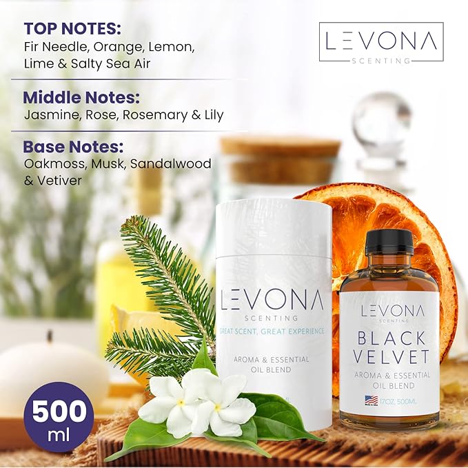 Levona Scents Oil Diffuser Essential Oils: Fragrance Oil for Diffuser - Black Velvette Diffuser Oils Scents - Woody Citrus with Herbal Floral Essential Oil Blends, Oakmoss, White Musk & Sandalwood LEVONASCENT