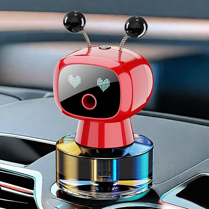 Robot Intelligent Aromatherapy Machine, Smart Cute Robot Car Air Freshener - Fine Spray/Fillable/Four-Gear Adjustment/Vibration Sensing/On-Off/Large Capacity Long-Lasting Fragrance/Red-V2(Hilton) - Bloomnest