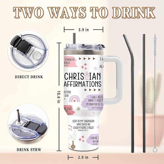 DUUV Christian Gifts for Women, Inspirational Religious Gifts for Mom Wife Sister, 40 Oz Christian Daily Affirmations Tumbler 1PCS, Faith Jesus God Bible Verse Gift for Birthday Christmas Thanksgiving - Bloomnest