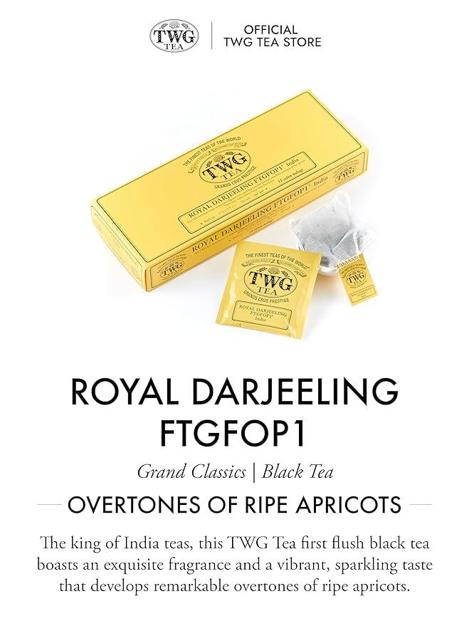 TWG Tea | Royal Darjeeling FTGFOP1 | Black Tea | Ripe Apricots | 15 Hand Sewn Cotton Tea Bags | Gift Set - Bloomnest