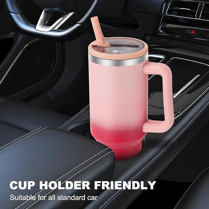 40 oz Tumbler with Handle and Flip Straw Lid, Vacuum Insulated Leak Proof Double Walled Stainless Steel Travel Mug Tumblers, Maintains Cold Ice and Heat for Hours(Pink Gradient) - Bloomnest