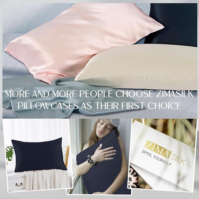 ZIMASILK 100% Pure Mulberry Silk Pillowcase for Hair and Skin Health,Soft and Smooth,Both Sides Premium Grade 6A Silk,600 Thread Count,with Hidden Zipper,1pc(Standard 20''x26'',Navy Blue) - Bloomnest