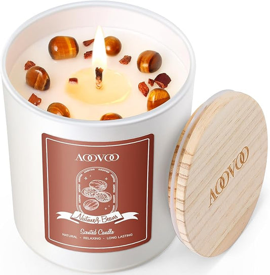 AOOVOO Nutmeg Beans Scented Candles for Women - Aromatherapy Candle with Crystals Inside, 10oz Soy Candles for Home Scented, Birthday Gifts Christmas Candle for Women Mom - Bloomnest