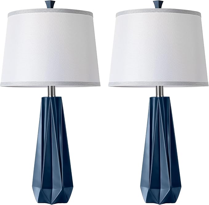 WIHTU 3 Color Temperature Table Lamps Set of 2, 27'' Navy Blue Modern Table Lamp for Living Room, Beside Lamp with Linen Shade, Resin Desk Lamp for Nightstands Bedroom Office Decor (2 Bulbs Included) - Bloomnest