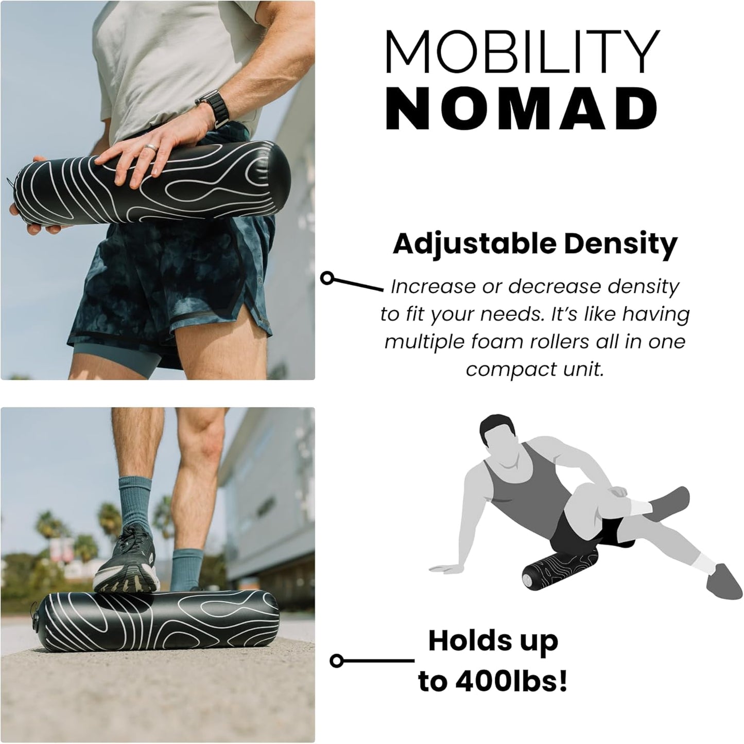 Inflatable Foam Roller – Travel Muscle Recovery Tool, Deep Tissue Massage, Physical Therapy, Hiking & Gym – Adjustable Firmness – Includes Pump, Bag & Adapters