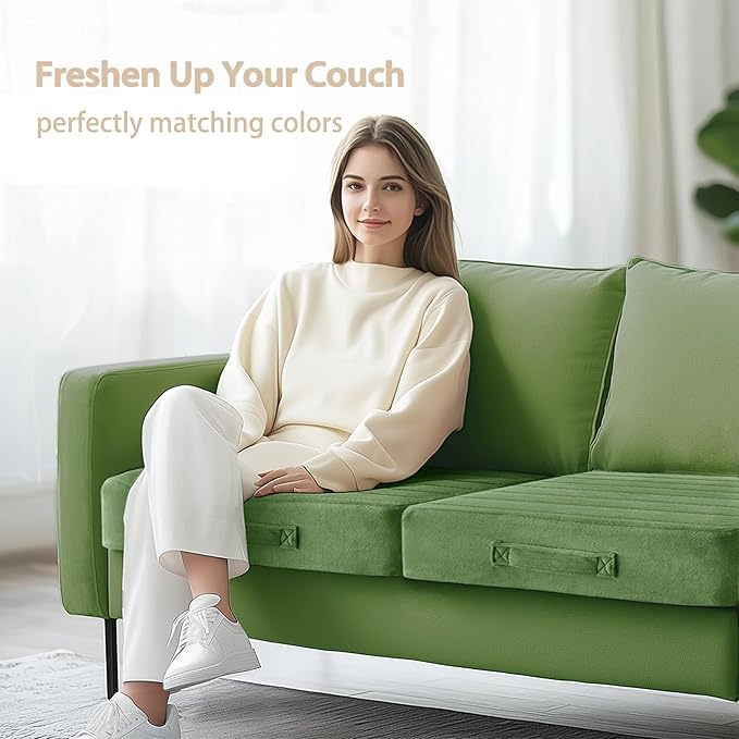 Codi Thick Replacement Couch Cushions, Upholstery Foam with Washable Covers for Sofa Cushion Chair Meditation - 24 × 24 × 5 Inch, High Density Foam, Green