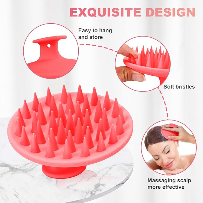 Meartchy Silicone Scalp Massager Shampoo Brush, Scalp Brush for Hair Growth & Dandruff Removal, Hair Scrubber Scalp Stimulator Exfoliator Brush with Soft Bristles for Wet Dry Scalp Care (Rose Red) Meartchy