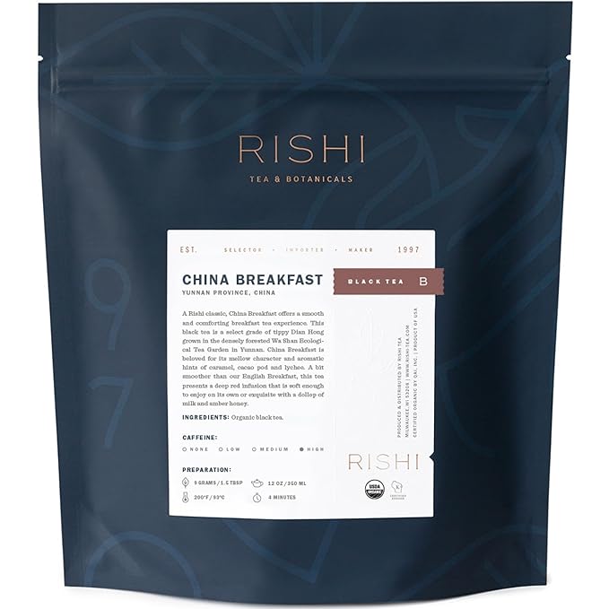 Rishi Tea China Breakfast Black Loose Leaf Tea - Organic, Robust & Caffeinated, Enjoy Hot or Iced - 16 Ounces, 50+ Servings - Bloomnest
