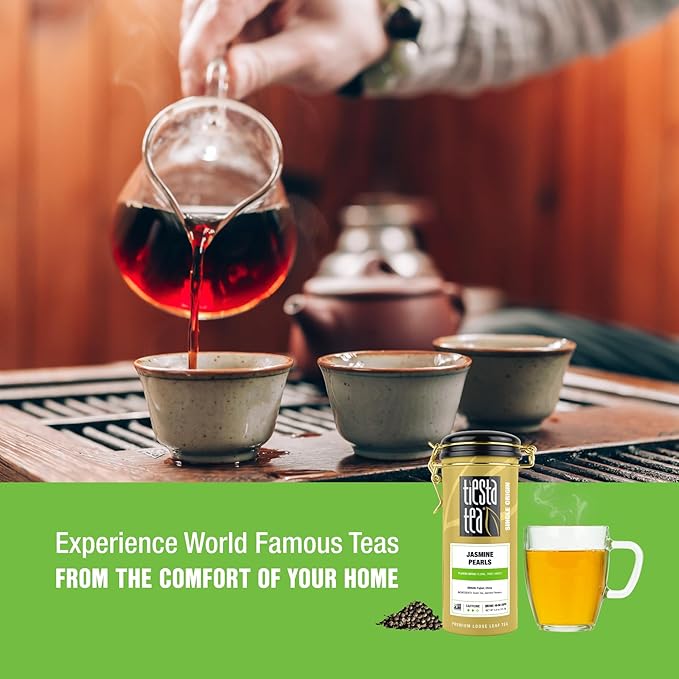 Tiesta Tea - Jasmine Pearls Green Tea, Loose Leaf, Single Origin Premium Jasmine from China, Medium Caffeinated, Makes Hot or Iced & Up to 50 Cups, 100% Pure Unblended, 5oz Refillable Tin - Bloomnest