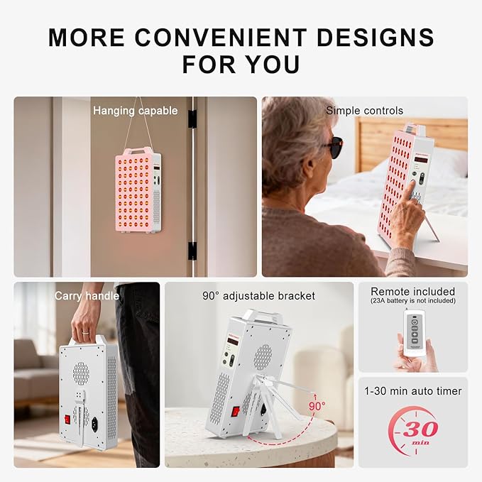Red Light Therapy, 630/660/810/830/850nm 5 Wavelengths Red Near Infrared Light Device with 60 Dual Chip Clinical Grade LEDs, Remote Control, Timer for Face, Body, Pain Relief, BO-300 (White) BONTANNY