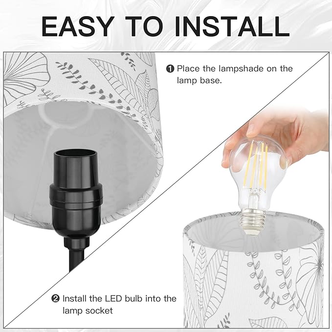 Touch Control Bedside Lamp with 2 USB Ports, 3-Way Dimmable Table lamp for Bedroom, Nightstand Lamp with Round Flower Fabric Shade for Living Room Home Office (E26 LED Bulb Included) - Bloomnest
