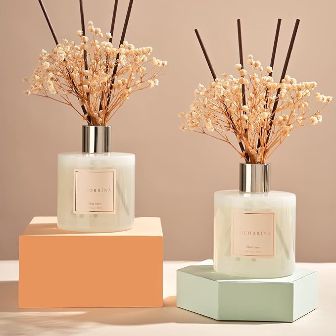Cocorrína Reed Diffuser Set, 6.7 fl.oz Clean Linen 2 Packs Scented Diffuser with Sticks Home Fragrance Reed Diffuser for Bathroom Shelf Decor - Bloomnest