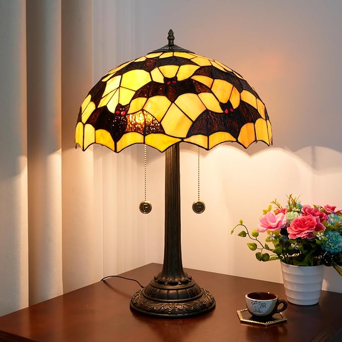 Tiffany Table Lamp Black Bat Design Stained Glass Lamp 16 inch Handmade Large Desk Light Antique Beside Reading Lamp for Home Living Room Bedroom Office - Bloomnest