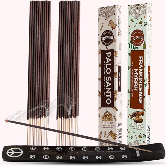 Trumiri Incense Sticks - Combo Pack of 40 Insence-Sticks - 20 Palo Santo + 20 Frankincense Myrrh - Insenses - Insents - Incents - Inscense - Incence - Incienso - All Natural Incense Sticks TRUMIRI