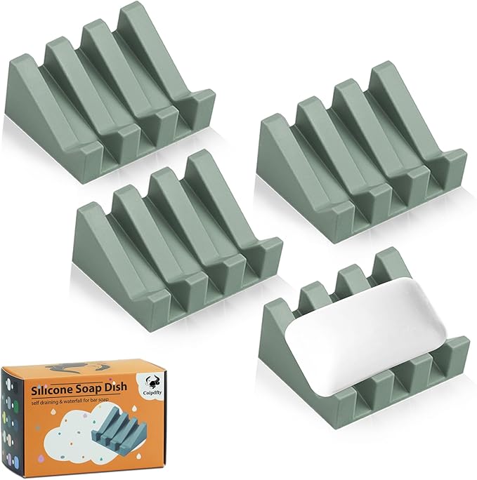 Self Draining Soap Dish Holder,Silicone Soap Dish,for Bathroom,Kitchen, Sponges，Can Extend Soap Life，Keep Soap Bars Dry and Easy Cleaning (Green,4-Pack) - Bloomnest