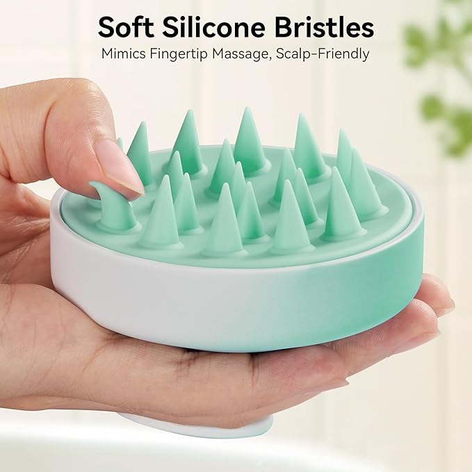 HEETA Scalp Massager Hair Growth, Soft Silicone Scalp Scrubber Shampoo Brush for Exfoliation, Dandruff Removal Head Massage Stress Relax, Wet & Dry Use for Thick Thin Curly Hair Care, Gradient Green HEETA