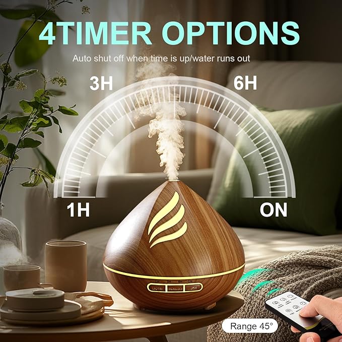 Essential Oil Scent Diffuser: 500ML Aroma Diffuser with Remote Control, Large Fragrance Aromatherapy Diffuser, Mist Humidifier with 14 Colors LED Lights and Auto-Off for Bedroom & Home