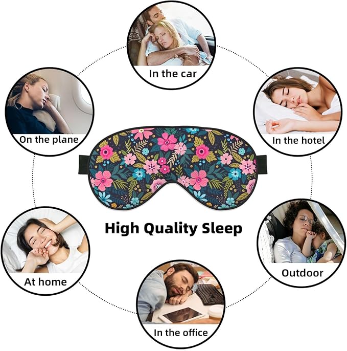Sleep Eye Mask Colorful Floral and Leaves Sleep Mask for Women Men Comfortable Eye Mask with Adjustable Strap Soft Eye Cover Blindfold for Travel Yoga Nap Shift Work - Bloomnest