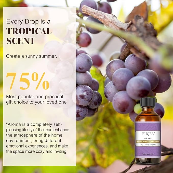 EUQEE Grape Fragrance Oil, Premium Essential Oil 2.02 Fl oz with Glass Dropper for Aromatherapy, DIY Bath Bombs, Candle Soap Making (60ml) - Bloomnest