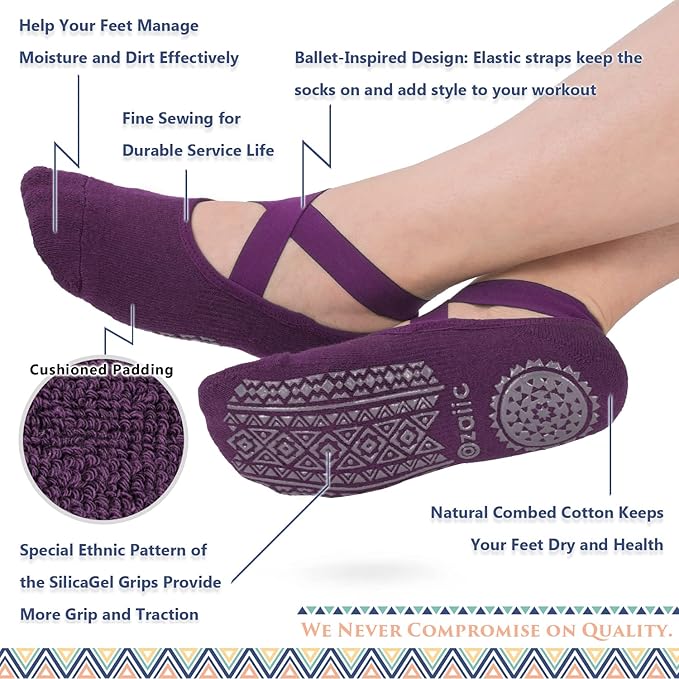 Ozaiic Pilates Socks for Women Non Slip Grip, Yoga Socks with Grippers for Barre, Hospital, Ballet, Dance, Barefoot Workout - Bloomnest