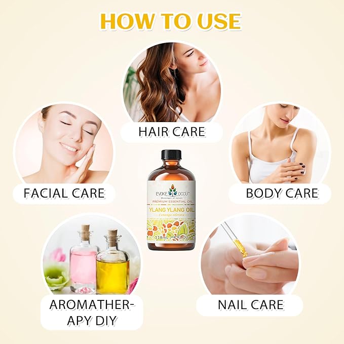 EVOKE OCCU Ylang Ylang Essential Oil 4 Oz, Pure Ylang Ylang Oil for Skin Hair Aromatherapy Diffuser Fragrance DIY- 4 FL Oz - Bloomnest