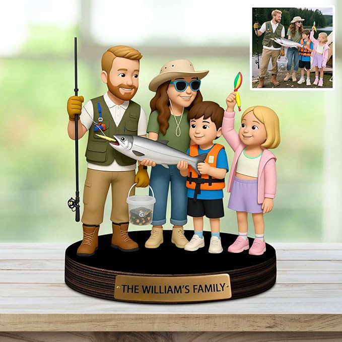 Custom Fishing Photo Cartoon Style Acrylic Plaque Sign Desk Decor, Memories Fishing Themed Picture Photo Frame, Fish Memories Picture Frame Decor Gifts for for Dad Papa Fathers's Day - Bloomnest