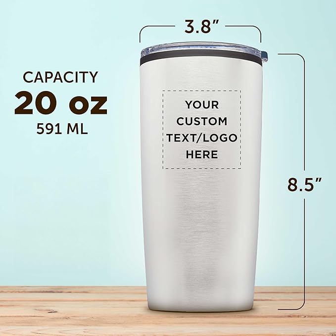 Custom Plastic Tumblers 20 oz Set of 6/12/24 Personalized Bulk Pack with Lids, Ice Coffee Tumbler, To Go Cup Insulated - Silver - Bloomnest