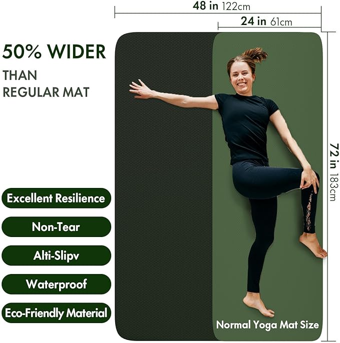 FrenzyBird Large Yoga Mat 6'x 4'（72”x 48”）—1/4" &1/3" Extra Wide Exercise Mat 183cm x 122cm Large Exercise Mat Big Home Yoga Mat Pilates Mat,Non Slip,Thick,TPE Workout Mat,for Women & Men, Yoga, Pilates, Gym and Floor Workouts Pilates - Bloomnest