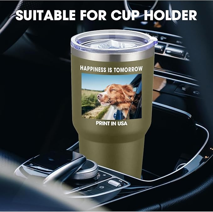 Personalized Custom Tumbler Print in USA 30oz Stainless Steel Coffee Cup with Lid & Straw Double Wall Insulated Tumbler with Colorful Text Logo Photo - Bloomnest
