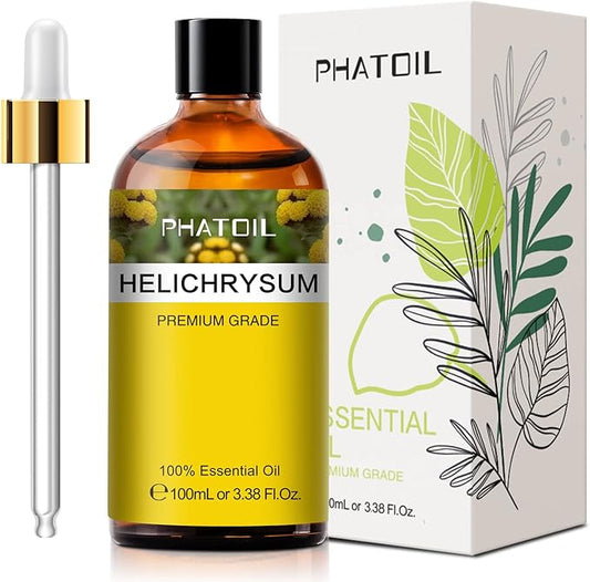 Helichrysum 3.38fl.oz Essential Oil, PHATOIL Pure Aromatherapy Oils for Diffuser, Humidifier, Perfect for DIY Soap, Candle, Bath Bombs Making(100ml) - Bloomnest