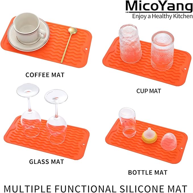 Silicone Dish Drying Mat for Multiple Usage,Easy clean,Eco-friendly,Heat-resistant Silicone Mat for Kitchen Counter or Sink,Refrigerator or Drawer Liner Orange S 12 inches x 6 inches - Bloomnest