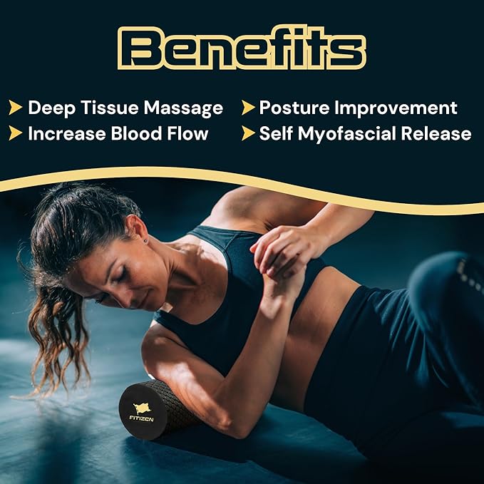Fitizen Foam Roller – Muscle Massage Rehab Stiff Back Pain Physical Therapy Deep Tissue Firm Exercise Equipment Home Gym Stress Yoga Pilates for The Fit Citizen by FitNation - Bloomnest