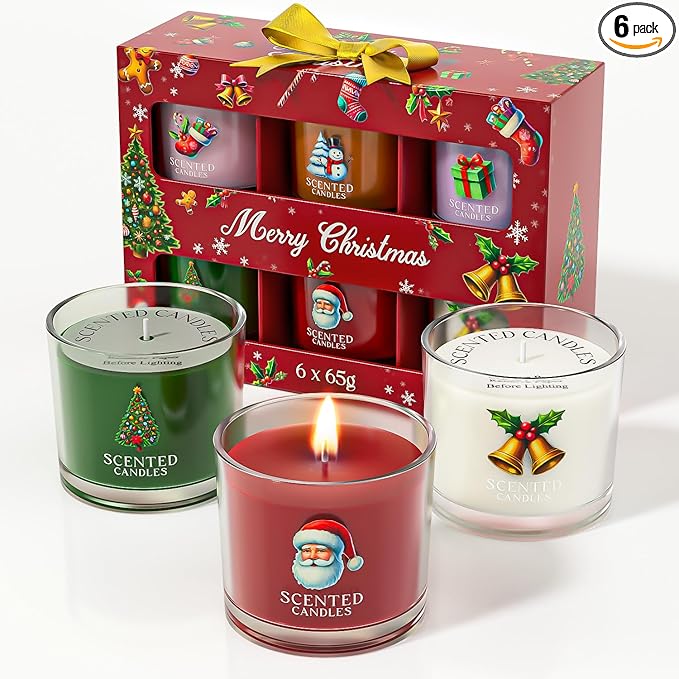 Christmas Candles, Scented Candles Gift Set for Stress Relief, 6 Votive Candles for Women and Men, Christmas Candle Gifts for Women (6 Colors, 14 oz) - Bloomnest