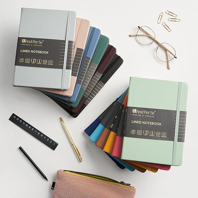 &And Per Se Lined Journal Notebook (3 Packs), 160 Pages 100GSM Thick Paper, A5 Hardcover College Ruled Journals for Writing, 5.7'' x 8'' (Brown, Blue & Green)