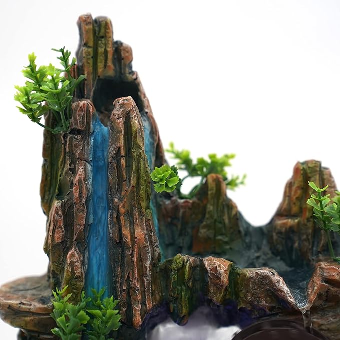 Stone Fountain Indoor Water Fountains Tabletop Waterfall Fountains Relaxing Landscape Atomizing Humidifier with Rockery Plants LED Light for Home Office Bedroom (B) - Bloomnest