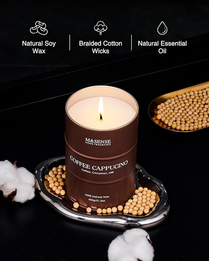 M&SENSE Coffee Cappucina Large Scented Candles, Soy Natural Wax Candle 21.2oz 120 Hours Long Lasting Burning, Strong Coffee Aroma Candle Unique Housewarming Appreciation Gifts - Bloomnest