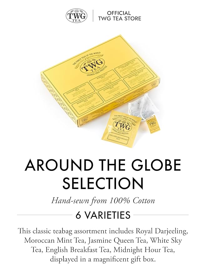 TWG Tea | Around the Globe Selection | 6 Varieties | Exclusive Tea Blends | 30 Hand Sewn Cotton Teabags | Gift Set - Bloomnest