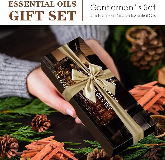 Essential Oils Set, Men Scents Fragrance Oil Aromatherapy Essential Oils Kit for Diffuser (6x10ML) - Sandalwood, Cedar, Leather, Sweet Tobacco, Rum, Cologne Aromatherapy Oils Gift for Men - Bloomnest