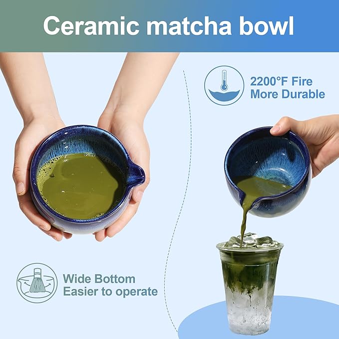 Matcha Whisk Set for Tea Lovers BittPicc 8Pcs Ceramic Matcha Tea Set with Bamboo Whisk, Bowl, Scoop & Holder - Gift for Starter Friend Family Traditional Japanese Tea Ceremony and Breakfast - Bloomnest