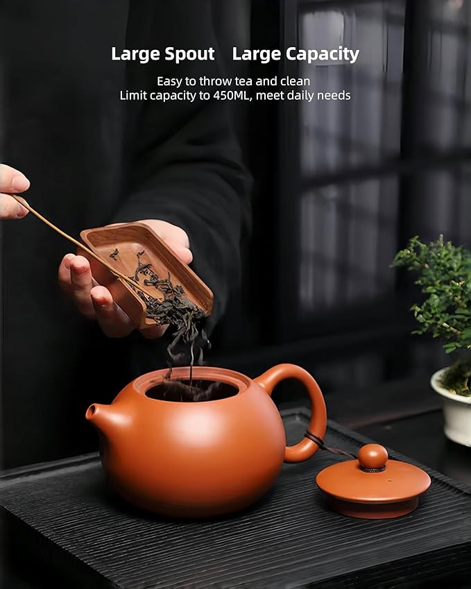 Chinese Clay Teapot, Yixing Xishi Zisha Tea Pot, Handmade Pottery Purple Sand Mud Kungfu Tea Set Kettle,14oz Zhuni - Bloomnest