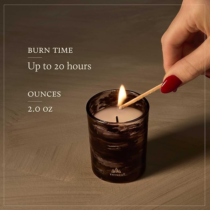 Thymes Noir Woods Scented Candles for Home Decor – Notes of Fresh Evergreen, Smoky Wood & Golden Amber – Luxury Home Fragrance Gifts for Women & Men – Burns Up to 20 Hrs (Votive Candle, 2 oz) - Bloomnest
