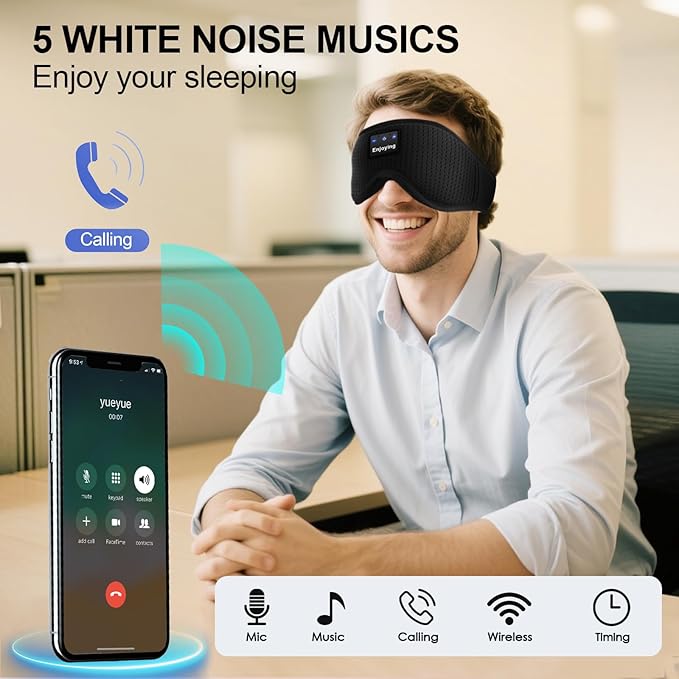 Sleep Headphones, Sleep Mask Bluetooth Wireless Music Eye Mask, Sleeping Mask for Side Sleepers Sleep Mask with 3D Bluetooth Headphones Ultra-Thin Stereo Speakers Perfect for Sleeping (Black) - Bloomnest