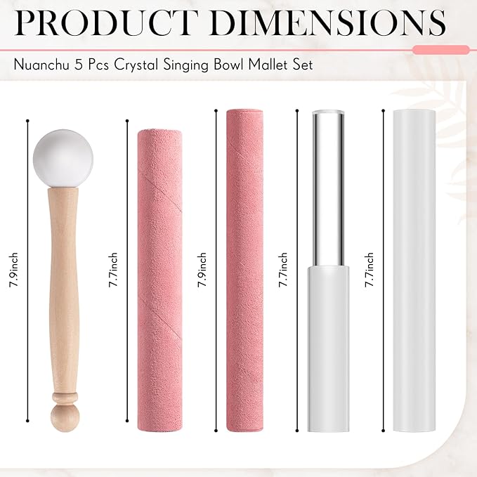 Nuanchu 5 Pcs Crystal Singing Bowl Mallet Set Includes Sheepskin Solid and Hollow Sound Sticks Singing Bowl Rubber Mallet with Wood Handle Clear Acrylic Striker for Playing (Pink) - Bloomnest