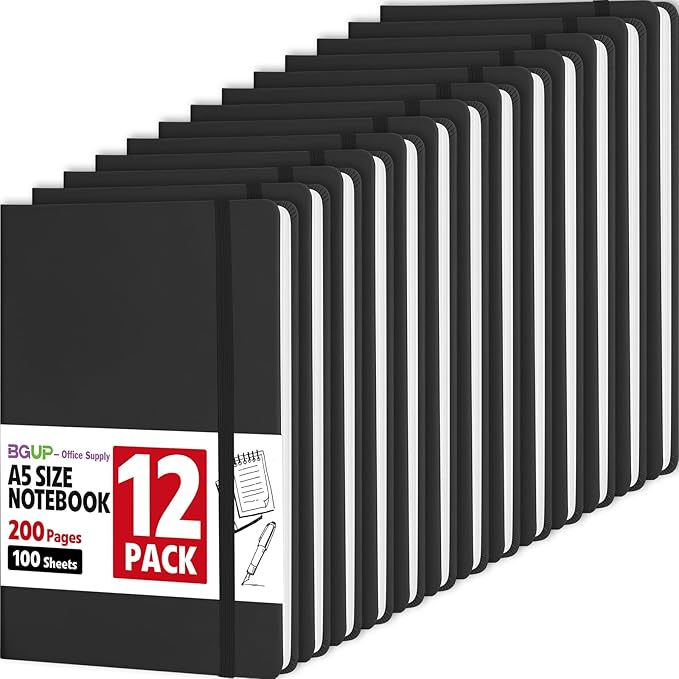 12 Pack Lined Journal Notebook for Work, 200 Pages, Medium 5.5 in x 8.3 in, A5 College Ruled, Hardcover Journaling Notebooks for Writing, Note Taking, Fit for Business Work School Home (Black) - Bloomnest