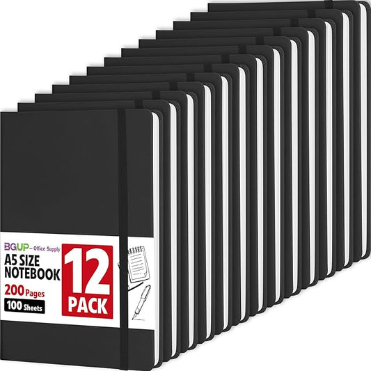 12 Pack Lined Journal Notebook for Work, 200 Pages, Medium 5.5 in x 8.3 in, A5 College Ruled, Hardcover Journaling Notebooks for Writing, Note Taking, Fit for Business Work School Home (Black) - Bloomnest