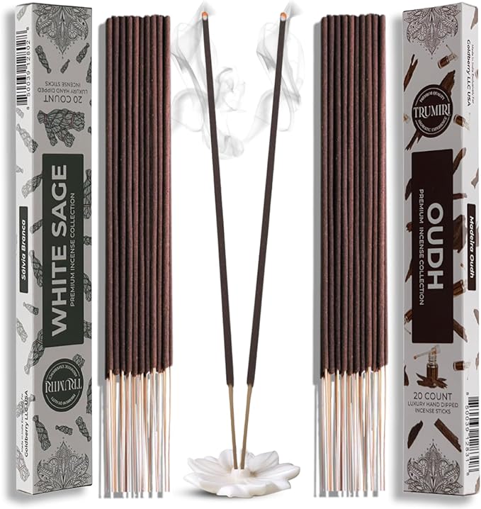 Trumiri Incense Sticks - Combo Pack of 40 Insence-Sticks - 20 White Sage + 20 Oud - Insenses - Insents - Incents - Inscense - Incence - Incienso - All Natural Incense Sticks TRUMIRI