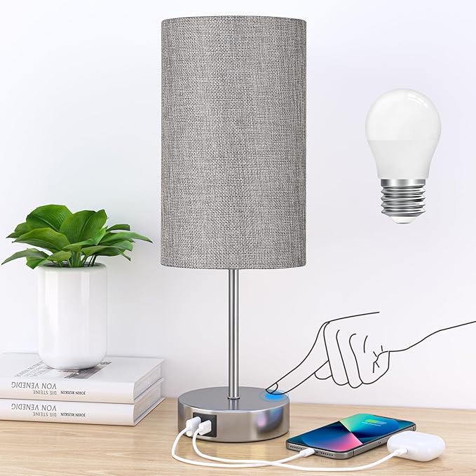 AKASUKI Table Lamp for Bedroom, 3 Way Dimmable Touch Lamp with Dual Charging Station, Small Bedside Lamps for Night Stands, Living Room, Office(LED Bulb Included) - Bloomnest